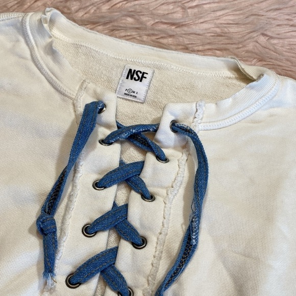 NSF Lace Up Terry Pullover White Sweatshirt sz S - Picture 3 of 10